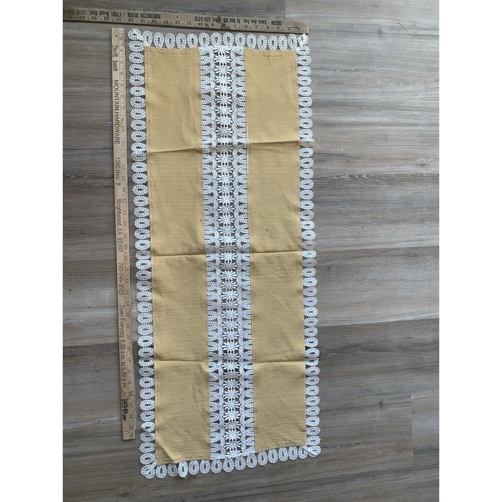 100% Cotton White & Gold Handmade Fine Crochet Lace 15x40" Table Runner
